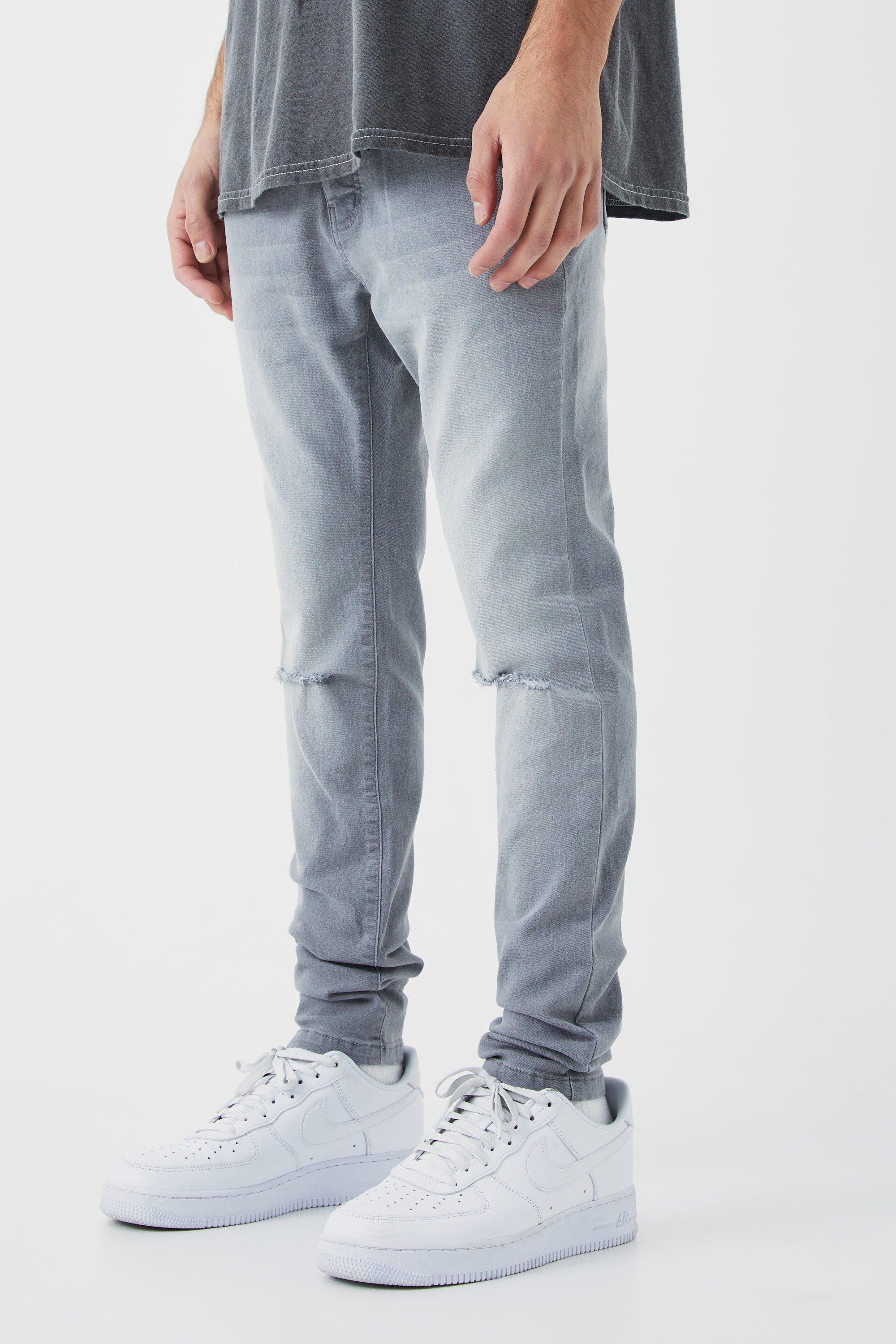 Mens Grey Skinny Jeans With Slash Knee, Grey